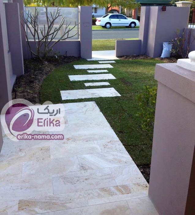 کف داخل حیاط نمای سنگ تراورتن