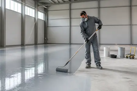 اجرای دقیق رنگ اپوکسی کف در یک فضای صنعتی