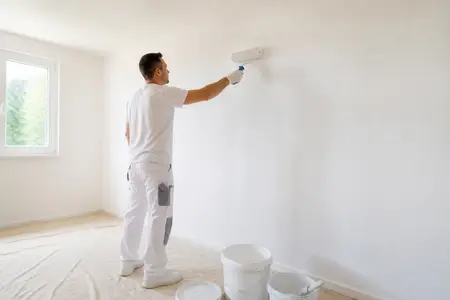 نقاشی دیوار با رنگ اکریلیک سفید اریکا و غلتک