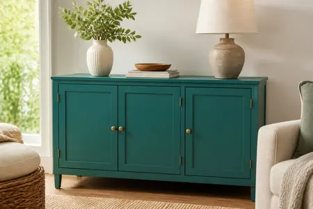 کابینت چوبی رنگ‌شده با رنگ اکریلیک مات در فضای داخلی مدرن